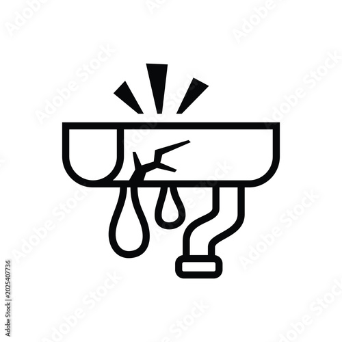 Rain gutter or eavestrough damage and repair work vector icon design. Theme of need maintenance, fix, repair, seal for roof drainage.