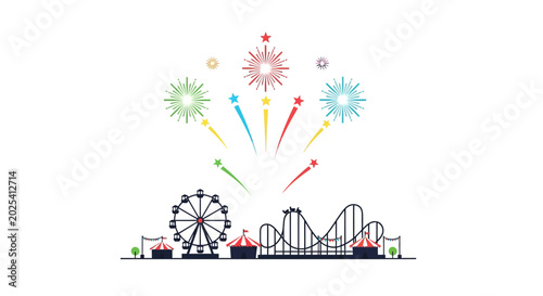 Amusement Park Ferris Wheel Roller Coaster Fireworks Celebration