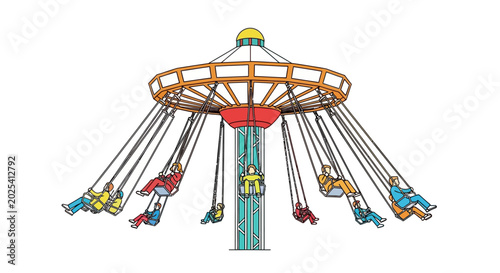 Billede på lærred Amusement park swing ride with people enjoying the thrill