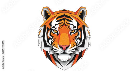 Photography Tiger Head Portrait, Geometric Style, Orange and Black Stripes, Fierce Look