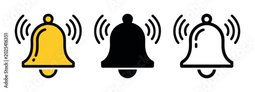 Schilderij op canvas Professional bell notification symbols set with line highlights and various color styles for mobile apps