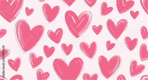 Foto A light, cheerful, and repeating seamless pattern featuring hand-drawn pink hearts on a soft background