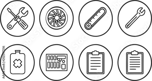 Photos Technical hvac repair tools set: wrench, screwdriver, pipe wrench, allen key, nu