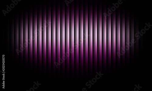 Abstract photograph showing glowing vertical purple lines creating a rhythmic pattern of light and shadow across a dark textured surface
