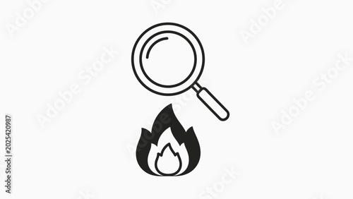 Tableau sur toile Stylized magnifying glass over a fiery flame icon