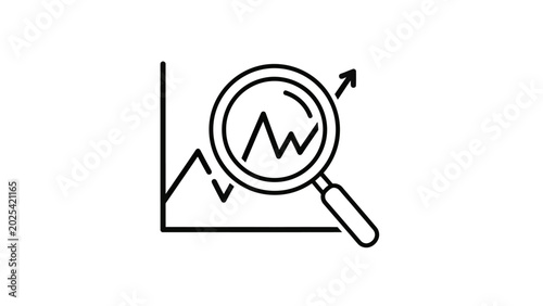 Photos Magnifying glass over a fluctuating line graph showing upward trend