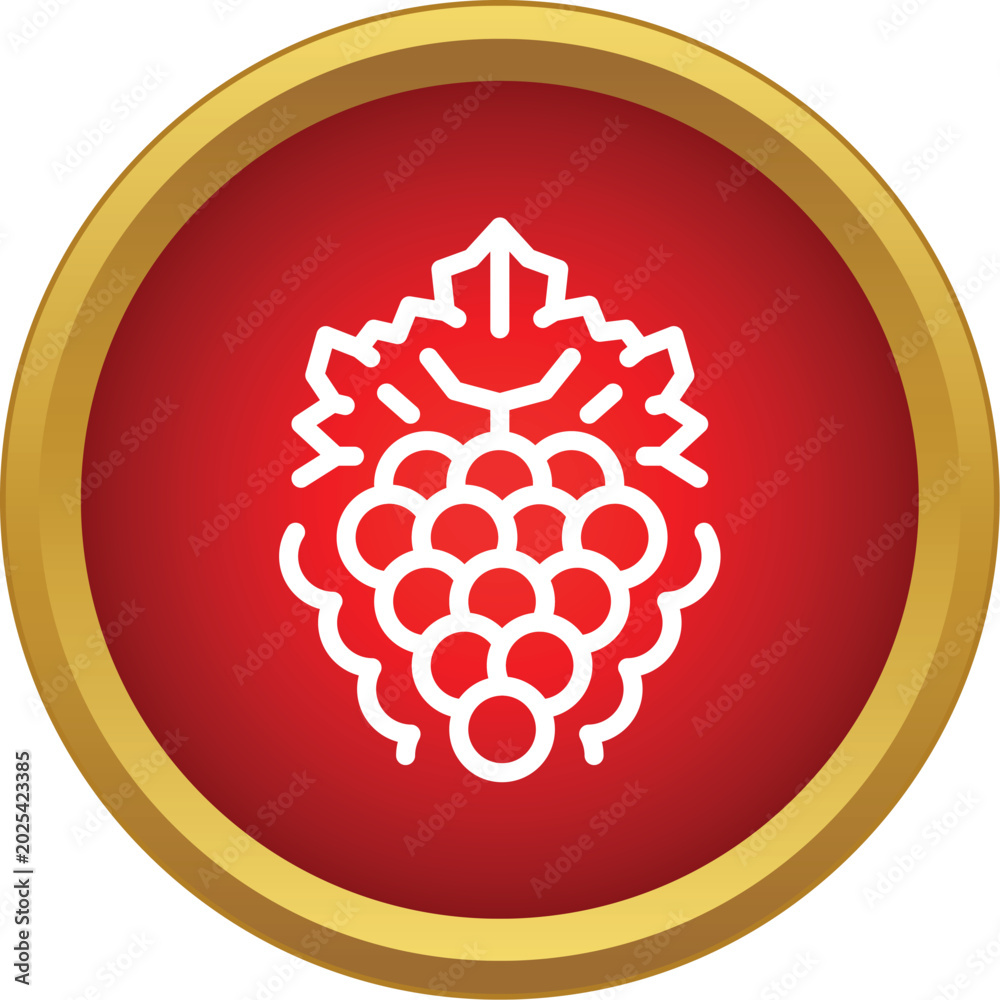 Obraz premium White outline grapes bunch icon on a red and gold button