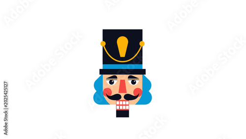 Stylized nutcracker toy with blue hair, mustache, and tall hat