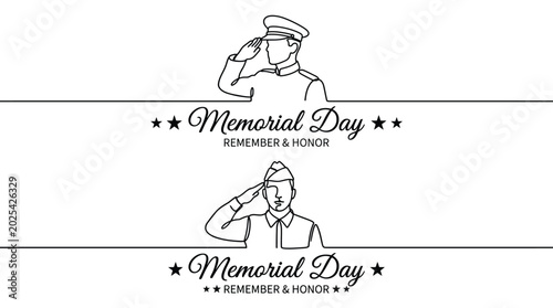 Obraz na płótnie Memorial day line art badge with salute soldier and patriotic remembrance theme