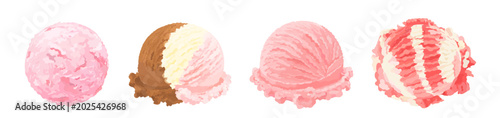 Foto Set of strawberry, Italian stracciatella chocolate and neapolitan ice cream scoop