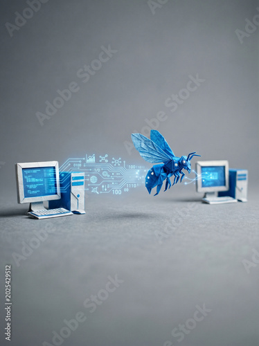 Ai agent for business cyber security concept with digital bee and computer network
