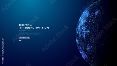 Photos Futuristic tech background with a global network map of planet earth and digital world connections, where AI systems connect every globe through smart data innovation and modern technology