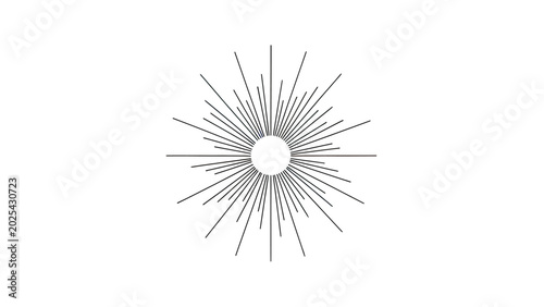 Tableau sur toile Thin black lines radiating from a central circular void on a white background