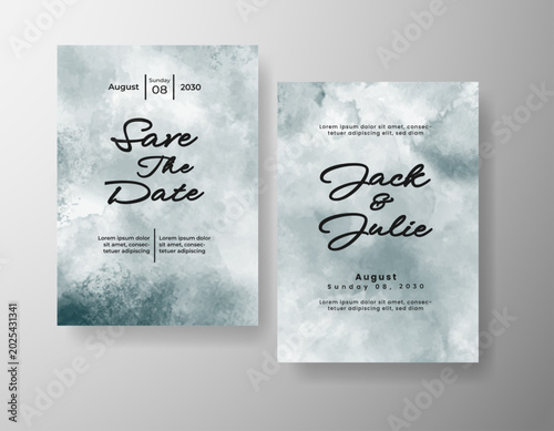 Luxury wedding stationery design with artistic watercolor splash and elegant script text arrangement 