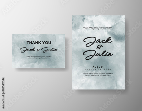 Luxury wedding stationery design with artistic watercolor splash and elegant script text arrangement 