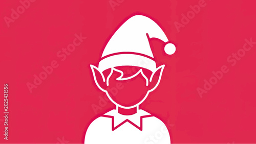 Slika na platnu A stylized white outline of an elf with pointy ears and a hat on a pink backgrou