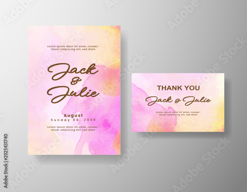Luxury wedding stationery design with artistic watercolor splash and elegant script text arrangement 