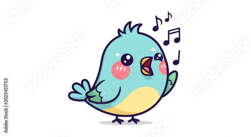 Fotografía Cute blue bird singing happily with musical notes