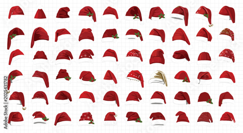 Tableau sur toile Christmas Santa Claus and holiday elf red hat mega vector collection with variou