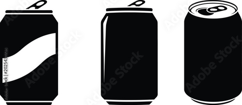Foto Soda Can Silhouette Vector Set with Aluminum Beverage Tin and Soft Drink Packagi