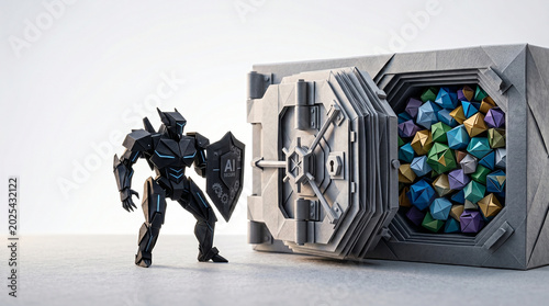 Ai agent for business secure digital vault with robot guard and data sphere concept