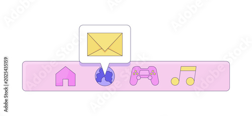New email notification over Y2K computer UI 2D cartoon object. Retro interface toolbar. Web communication. Mobile menu navigation isolated element flat vector clip art on white. Spot illustration
