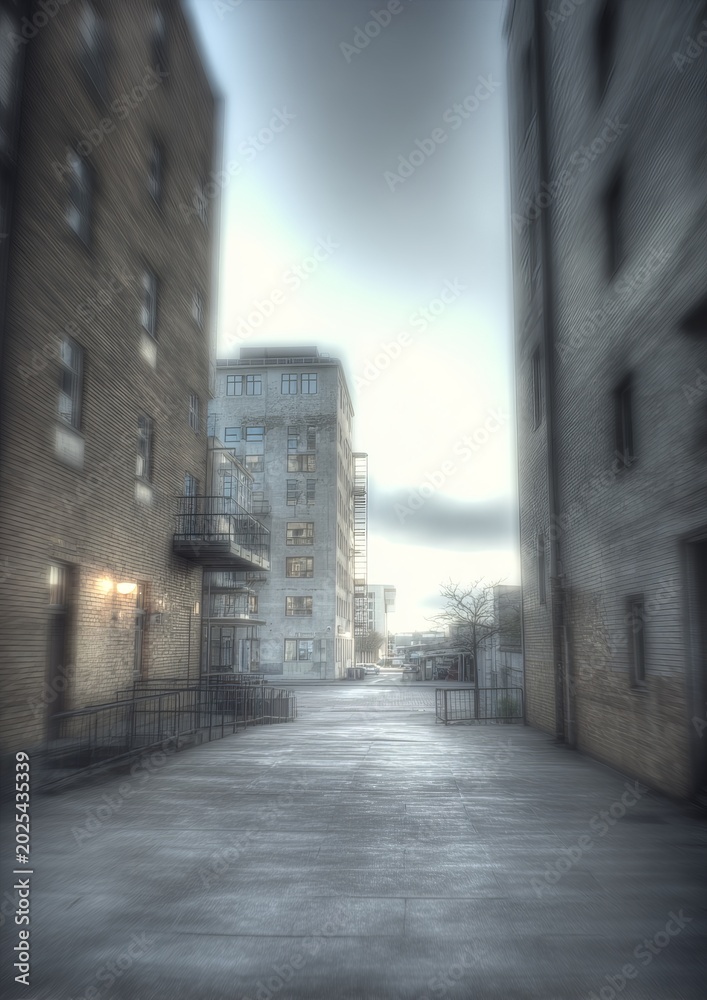 Fototapeta premium Urban Alleyway - A Glimpse of City Life Through Narrow Streets.