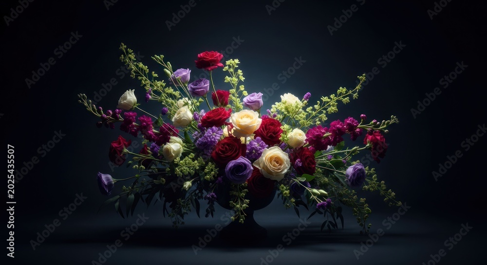 Fototapeta premium Luxurious Floral Arrangement with Vibrant Blooms and Lush Greenery.