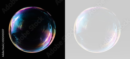 Round soap bubble isolated on neutral background PNG