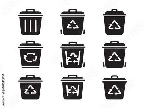 Set of recycling trash bins vector illustration flat style