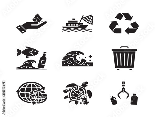Environmental conservation vector illustration with marine life and recycling
