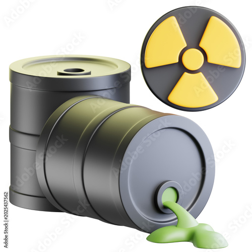 Cuadro en lienzo 3D Illustration of barrels of toxic waste leaking green sludge and radiation, suitable for environmental, science, pollution, and industrialthemed designs