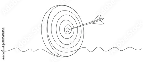 Billede på lærred Continuous one line drawing of arrow hitting the center of dartboard target busi