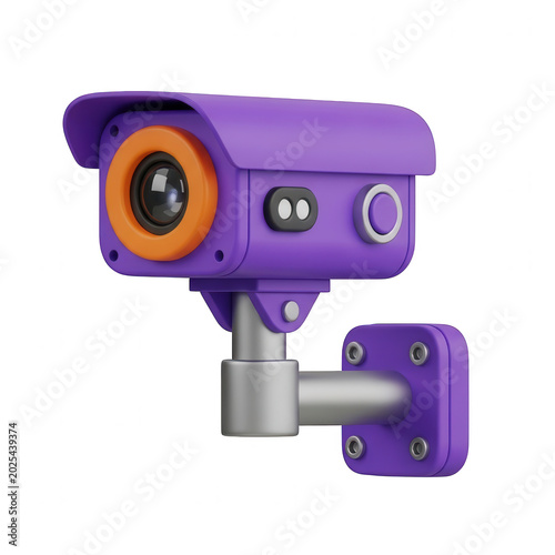 Purple security camera with orange eye icon