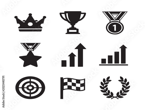 Vector illustration of awards and achievement symbols in flat style