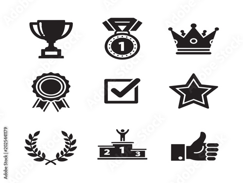 Collection of achievement and competition symbols vector line illustration
