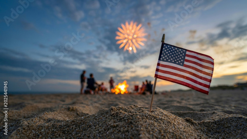 American flag beach family celebration summer fireworks American flag beach family celebration summer fireworks. US patriotic independence. freedom liberty, united community gathering togetherness