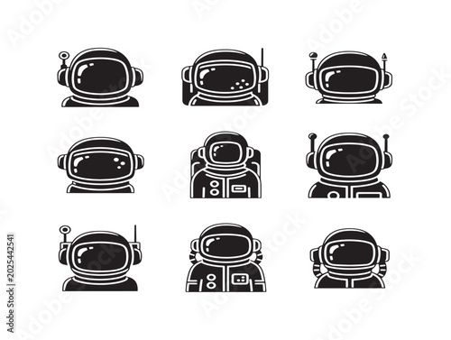 Vector illustration of astronauts in helmets and suits in flat style