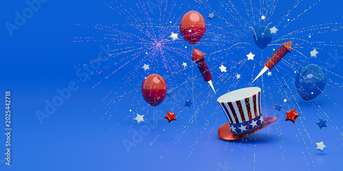 Fourth of july, USA Independence Day greeting card. 3d render.