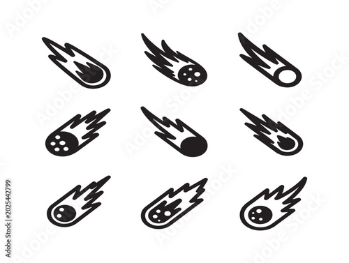 Vector illustration of falling meteorites in black and white style