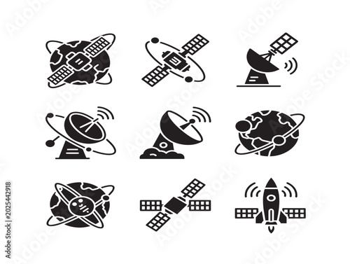 Satellite and space communication vector illustration in flat style