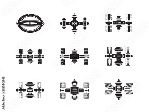Vector illustration of various satellite icons in flat style