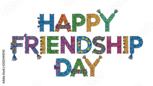 Фотография Happy Friendship Day Text: Colorful and decorative letters spell out Happy Friendship Day in a festive design, celebrating the bond of friendship