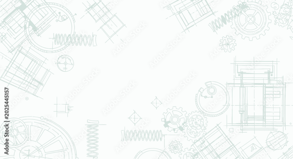 Fototapeta premium Abstract engineering blueprint background with mechanical gears and elements