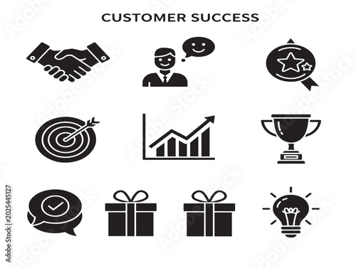 Vector illustration of customer success icons in flat style