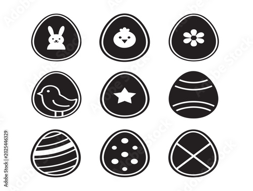 Easter eggs vector illustration with decorated eggs in black and white style