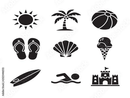 Summer beach scene vector illustration flat style