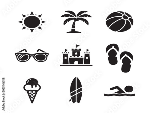 Beach and summer vacation vector illustration in flat style