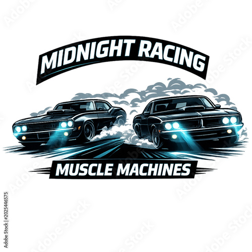 Schilderij op canvas midnight racing, muscle car machines, showdown racing, American muscle, street r