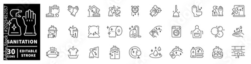 Set of cleaning and sanitation icons for hygiene and household chores